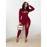 Plus Size Letter Print Slim Long Sleeve Pant Suit GCNF-8686L6