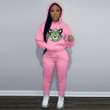 Plus Size Fashion Print Hooded Two Piece Pant Sets GCNF-8999T4