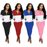 Fashion Casual Patchwork Long Sleeve Pants Two Piece Set SHD-D9824