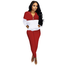 Fashion Casual Patchwork Long Sleeve Pants Two Piece Set SHD-D9824