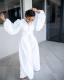 Fashion Solid Puff Sleeve Wide Leg Pant Two Piece Set OMY-81057