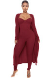 Sexy Solid Sling Jumpsuit+Loose Long Coat Two Piece Set MZ-2769