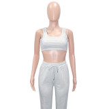 Solid Tank Top+Irregular Hooed Sweatshirt+Straight Pant Suits SH-390416