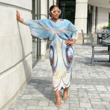 Fashion V-neck Dolman Sleeve Print Dress NNWF-10263