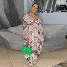 Plus Size Sexy Printed Slash Neck Maxi Dress NY-10309