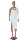 Sexy Solid One Shoulder Sleeve Hollow Out Party Dress MZ- 2766