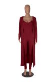 Sexy Solid Sling Jumpsuit+Loose Long Coat Two Piece Set MZ-2769
