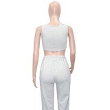 Solid Tank Top+Irregular Hooed Sweatshirt+Straight Pant Suits SH-390416