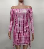 Off Shoulder Long Sleeve Drawstring Slim Mini Dress XMY-9391