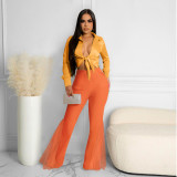 Mesh Splice High Waist Split Flared Pants SCASL-6606