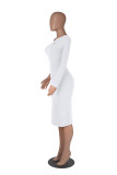 Sexy Solid One Shoulder Sleeve Hollow Out Party Dress MZ- 2766