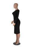 Sexy Solid One Shoulder Sleeve Hollow Out Party Dress MZ- 2766