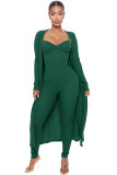 Sexy Solid Sling Jumpsuit+Loose Long Coat Two Piece Set MZ-2769