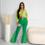 Mesh Splice High Waist Split Flared Pants SCASL-6606