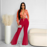 Mesh Splice High Waist Split Flared Pants SCASL-6606