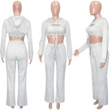 Solid Tank Top+Irregular Hooed Sweatshirt+Straight Pant Suits SH-390416