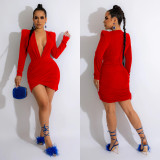 Velvet V Neck Shoulder Pads Long Sleeve Mini Dress BY-6038