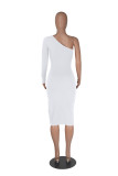 Sexy Solid One Shoulder Sleeve Hollow Out Party Dress MZ- 2766