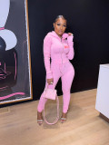 BODY Letter Print Long Sleeve Zipper Hooded Two Piece Pant Set CXLF-8081
