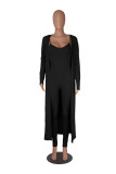Sexy Solid Sling Jumpsuit+Loose Long Coat Two Piece Set MZ-2769