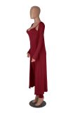 Sexy Solid Sling Jumpsuit+Loose Long Coat Two Piece Set MZ-2769