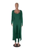 Sexy Solid Sling Jumpsuit+Loose Long Coat Two Piece Set MZ-2769