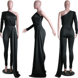 Fashion Solid One Shoulder Sleeve Irregular Jumpsuit YS-S828