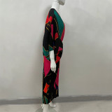 Fashion V-neck Dolman Sleeve Print Dress NNWF-10263