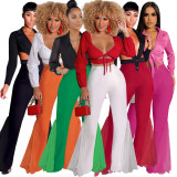 Mesh Splice High Waist Split Flared Pants SCASL-6606