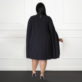 Plus Size Solid Pleated Big Swing Mini Dress NNWF-7638