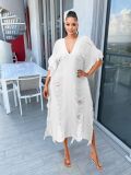 Fashion Solid Knitted See-Through Tassel Midi Dress TR-1226