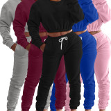 Casual Sports Solid Sweatshirt Two Piece Pant Set WAF-788306
