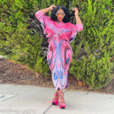 Fashion V-neck Dolman Sleeve Print Dress NNWF-10263