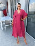 Fashion Solid Knitted See-Through Tassel Midi Dress TR-1226