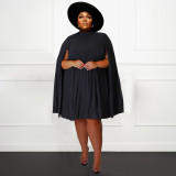 Plus Size Solid Pleated Big Swing Mini Dress NNWF-7638
