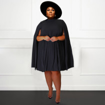 Plus Size Solid Pleated Big Swing Mini Dress NNWF-7638