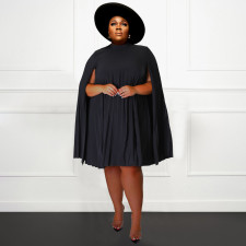 Plus Size Solid Pleated Big Swing Mini Dress NNWF-7638