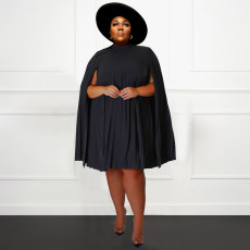 Plus Size Solid Pleated Big Swing Mini Dress NNWF-7638