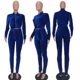 Solid Velvet Long Sleeve 2 Piece Pants Sets YD-8652