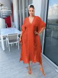 Fashion Solid Knitted See-Through Tassel Midi Dress TR-1226