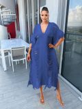 Fashion Solid Knitted See-Through Tassel Midi Dress TR-1226