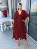 Fashion Solid Knitted See-Through Tassel Midi Dress TR-1226