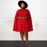 Plus Size Solid Pleated Big Swing Mini Dress NNWF-7638