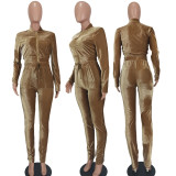 Solid Velvet Long Sleeve 2 Piece Pants Sets YD-8652