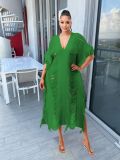 Fashion Solid Knitted See-Through Tassel Midi Dress TR-1226