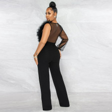 Sexy Mesh See Through Deep V Neck Jumpsuit JZHF-8119