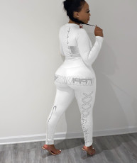 Slim Fit Long Sleeve Letter Print Two Piece Pants Set SXF-1206