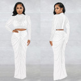 Mesh See Through Hot Drilling Long Sleeve Long Skirts Two Piece Set BY-6028