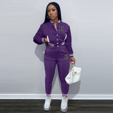 Letter B Long Sleeve Baseball Uniform Two Piece Pants Set XMF-168