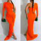 Sexy Solid One Shoulder Sleeve Pleated Maxi Dress BY-6042